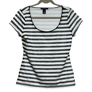 WHITE HOUSE BLACK MARKET Black/White Eyelet Stripe Cap Sleeve Lined Top, Size M